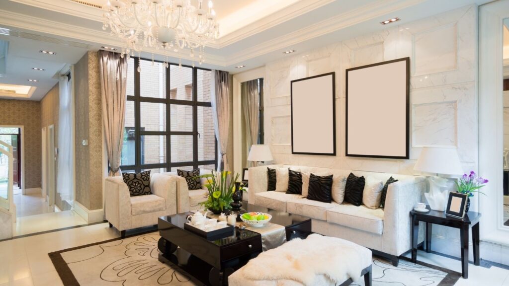 CREAM AND BLACK RETRO STYLE LIVING ROOM