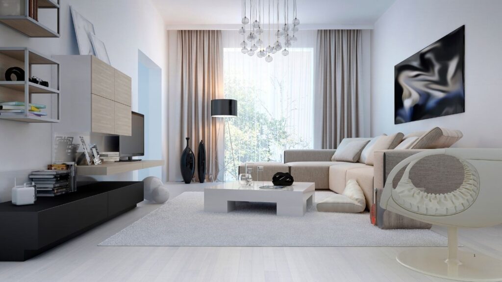 LIVING ROOM WITH MODERN FURNISHINGS