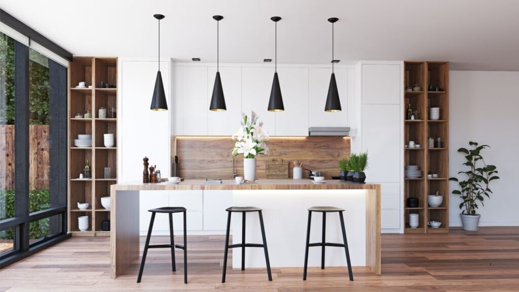 SLEEK CABINETS WITH BREAKFAST BAR