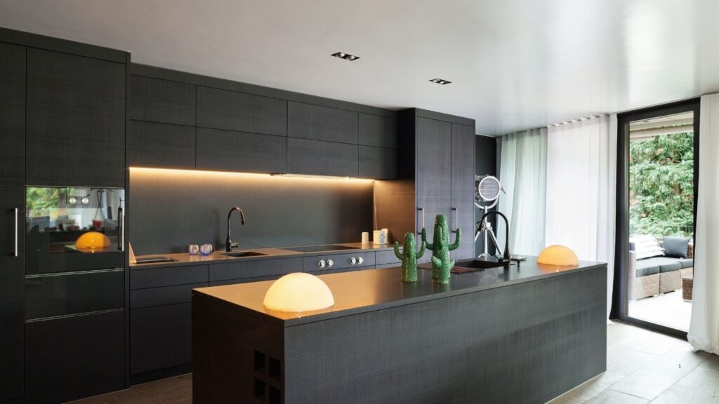 BLACK LAMINETE CABINETS AND ISLAND