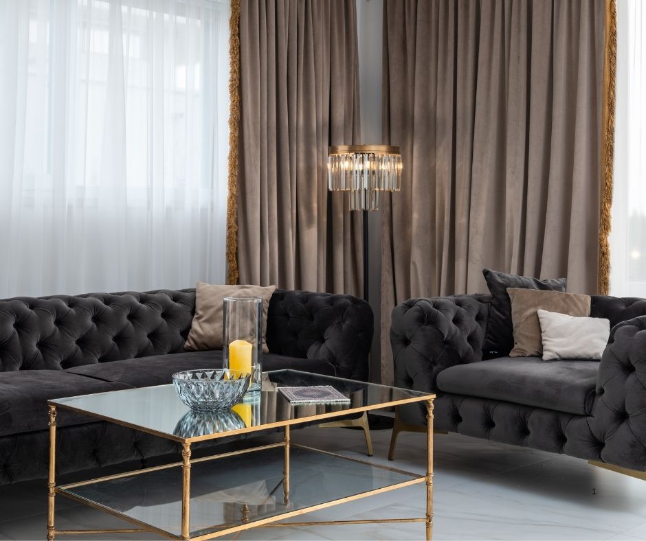 GREY MUSHROOM FURNISHINGS WITH GOLD PIECES