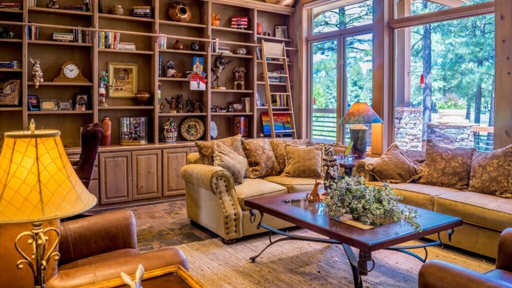 LIVING ROOM WITH LIBRARY