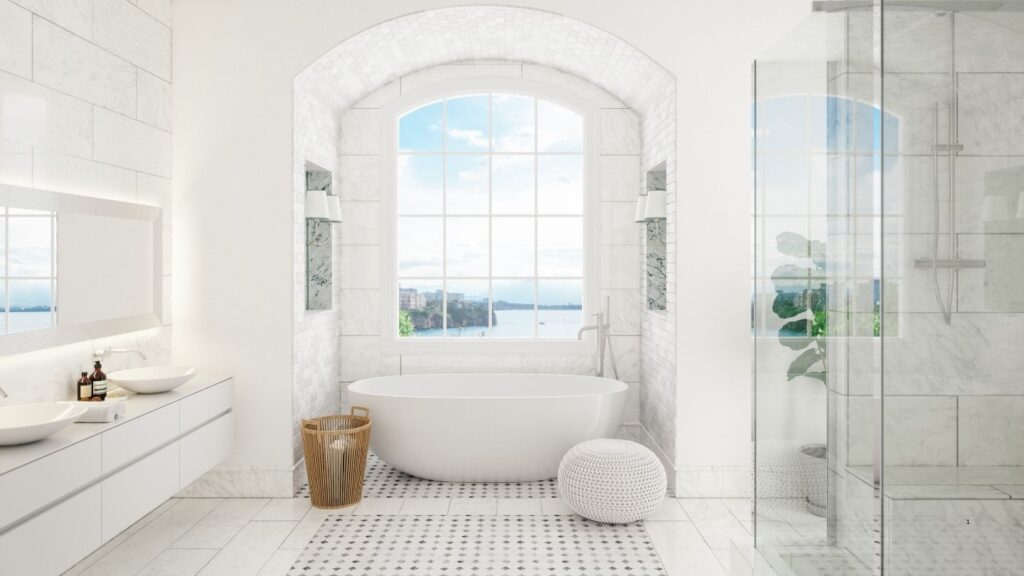 GLASS SIT DOWN SHOWER FLOOR STANDING BATH TAPS
