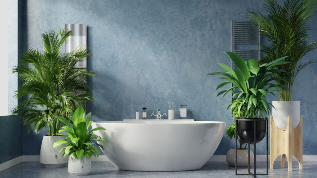 OVAL BATH WITH TROPICAL PLANTS