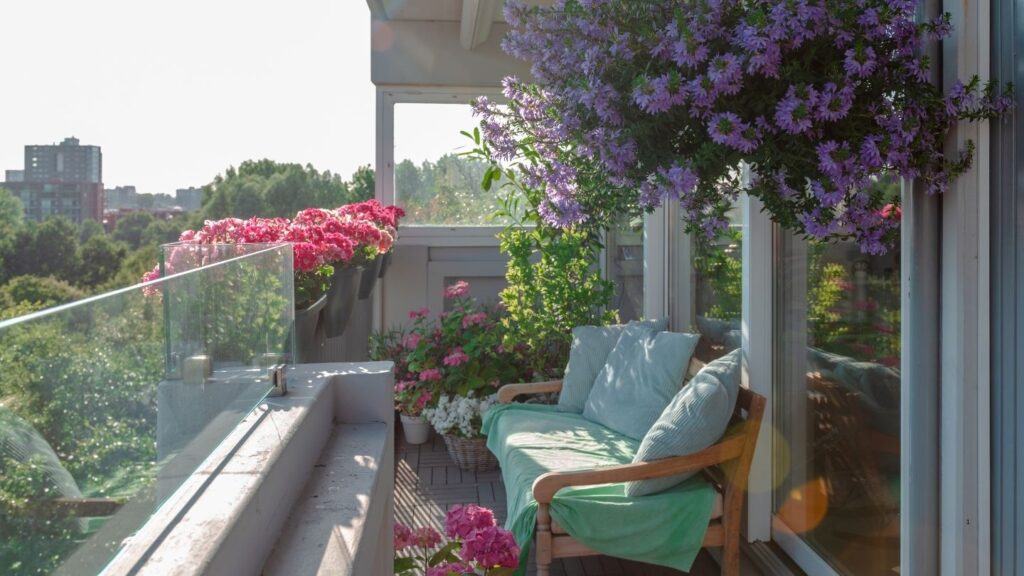 BALCONY SOFA HANGING BASKET WITH FLOWERS
