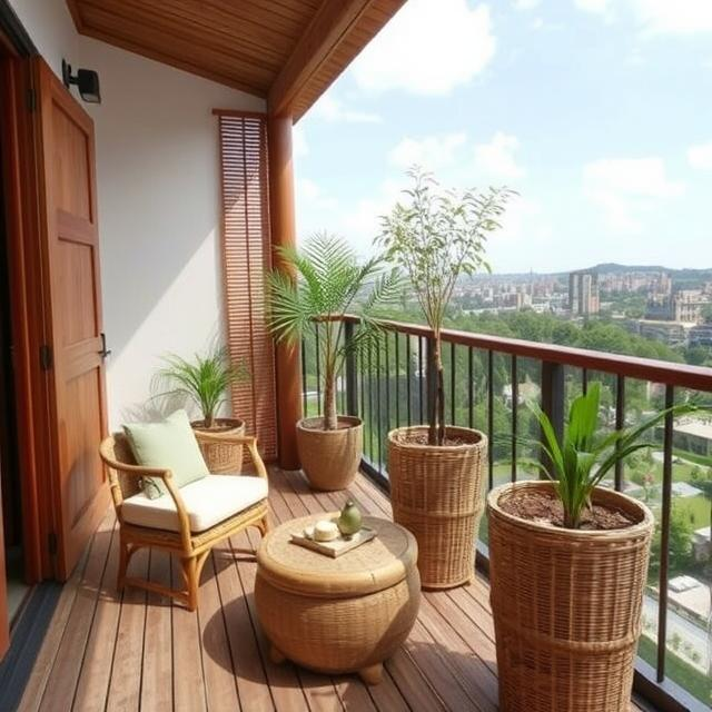 CANE FURNITURE WITH MATCHING PLANTERS