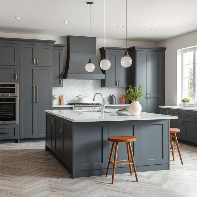 GREY CABINET WITH CUBE ISLAND