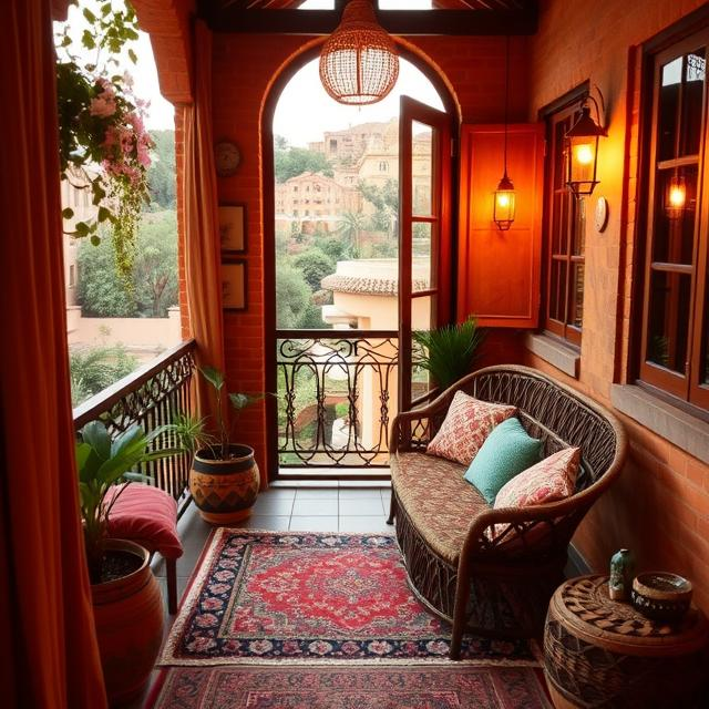 HANGING PLANTS WARM LIGHTING AND COSY RUGS FOR A MOROCCON FEEL