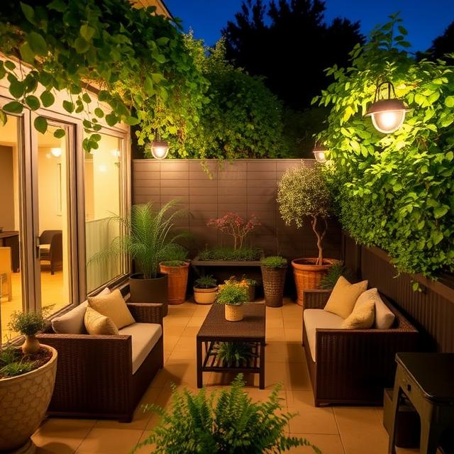 RATTAN FURNITURE WITH LARGE POTTED TREE