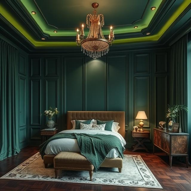 SOPHISTICATED DARK GREEN BEDROOM